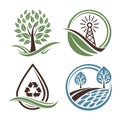 A set of vector logos focused on the theme of ecology, featuring designs related to environmental Royalty Free Stock Photo